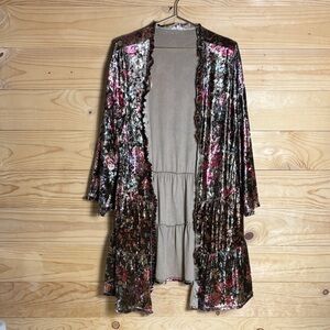 Easel Floral Velvet Kimono‎ Cardigan M